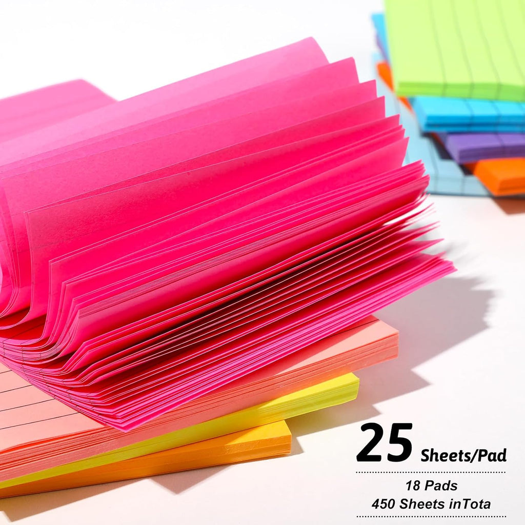 18 Pack Lined Sticky Notes 4x6 & 3x3 Note Pad for Office, School, Meeting