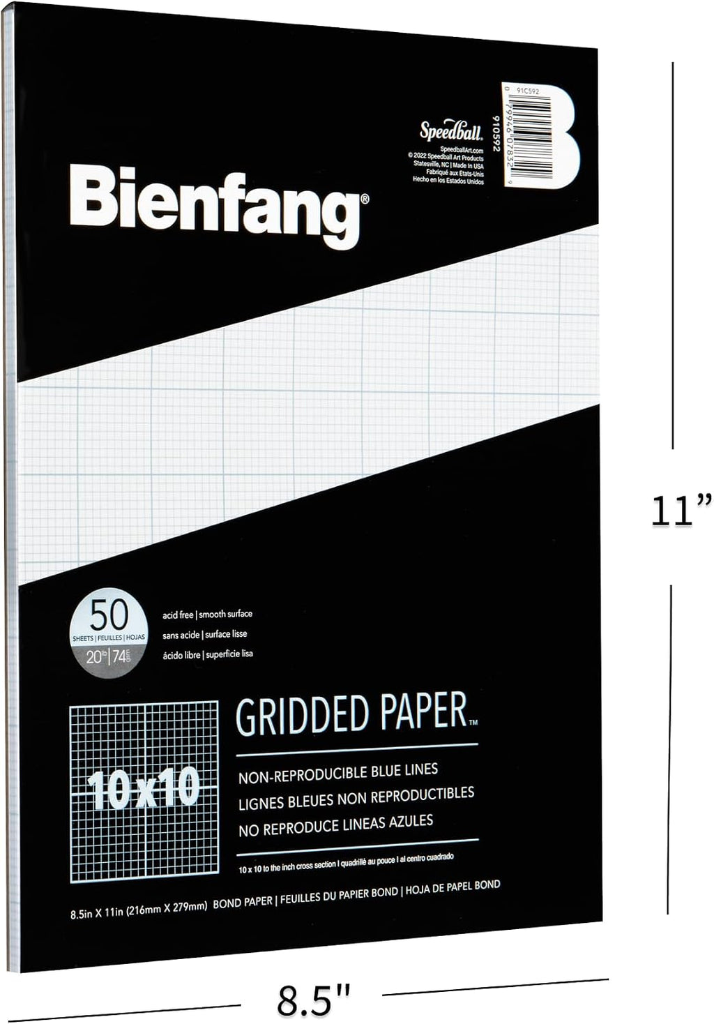 Bienfang Designer Grid Graph Paper Pad, 10x10 Cross Section, 8.5 x 11 Inches, 50 Sheets