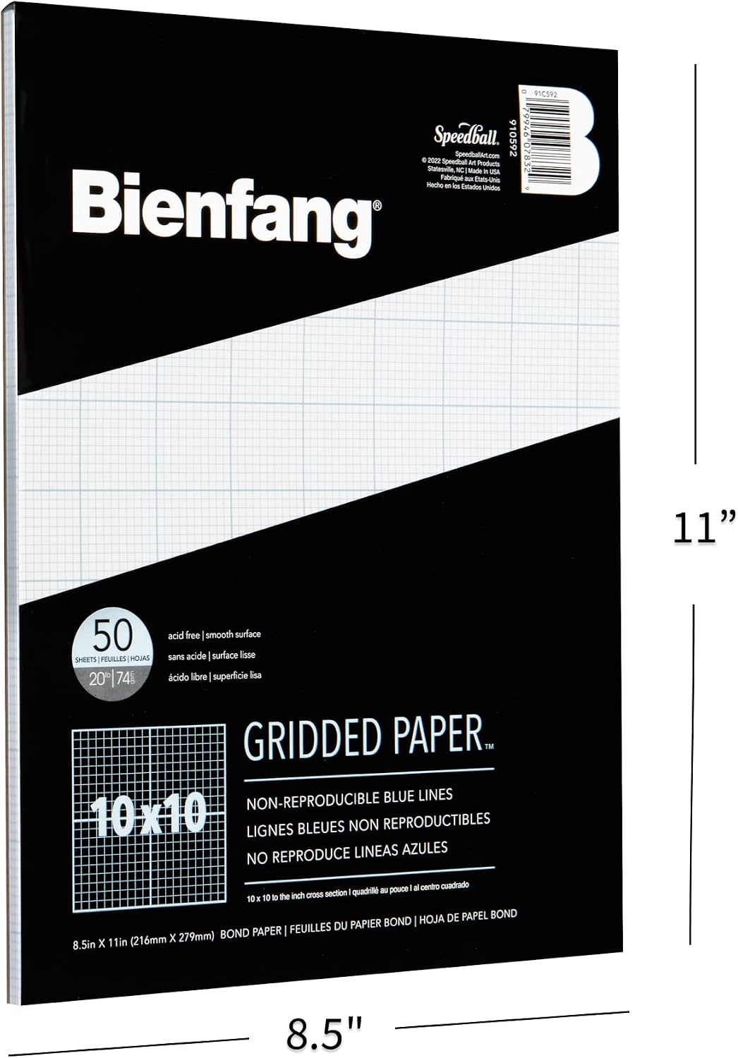 Bienfang Designer Grid Graph Paper Pad, 10x10 Cross Section, 8.5 x 11 Inches, 50 Sheets