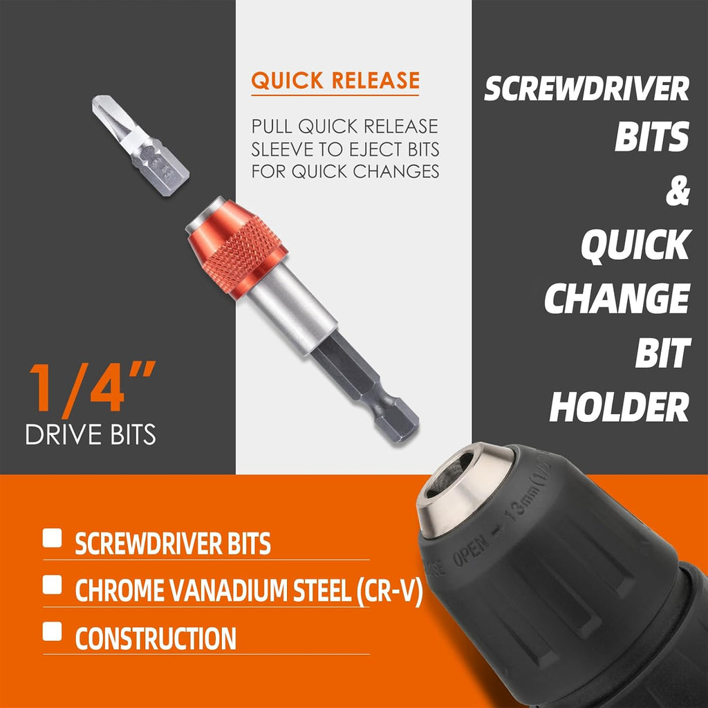Luckyway 50-Piece Screwdriver Bit Set with Quick Change Chuck in Tough Case