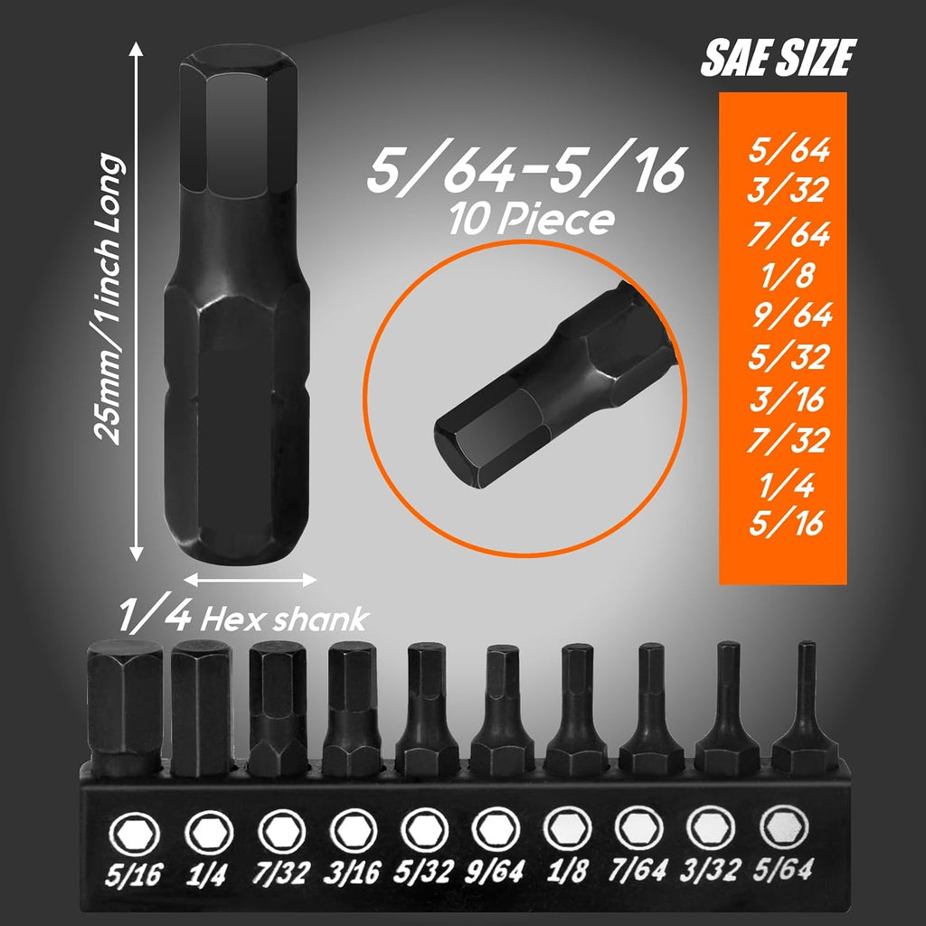 TEKPREM 20-Piece Metric & SAE Hex Bit Set with Magnetic 1/4" Screwdriver Bit Driver