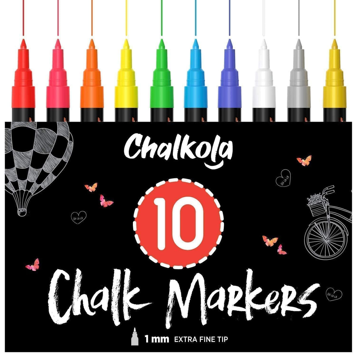 10 Liquid Chalk Markers Fine Tip for Blackboard, Windows, Chalkboard
