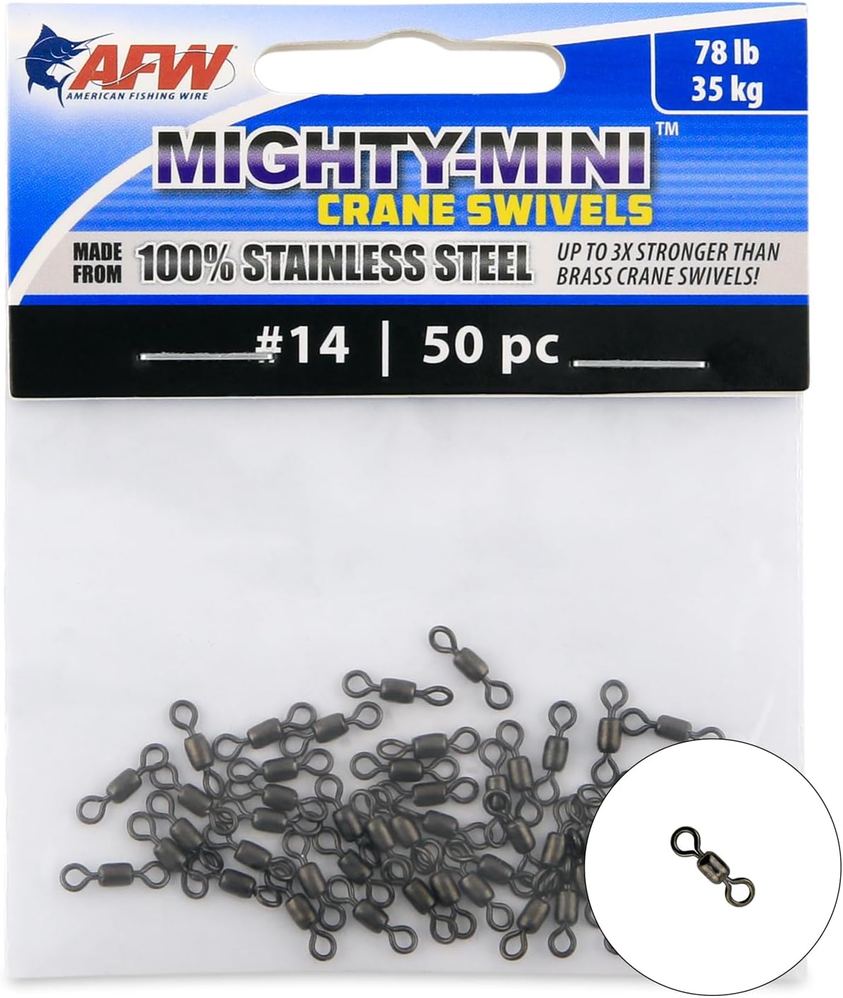 AFW Mighty-Mini Wire Crane Fishing Swivels, 411lb Test - 7 Pieces