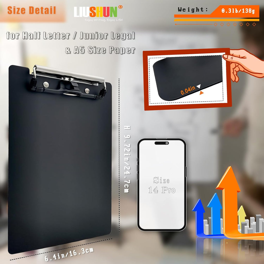 Small Aluminum Clipboard Metal A5 Memo Clip Boards w/Hangable Pen Holder