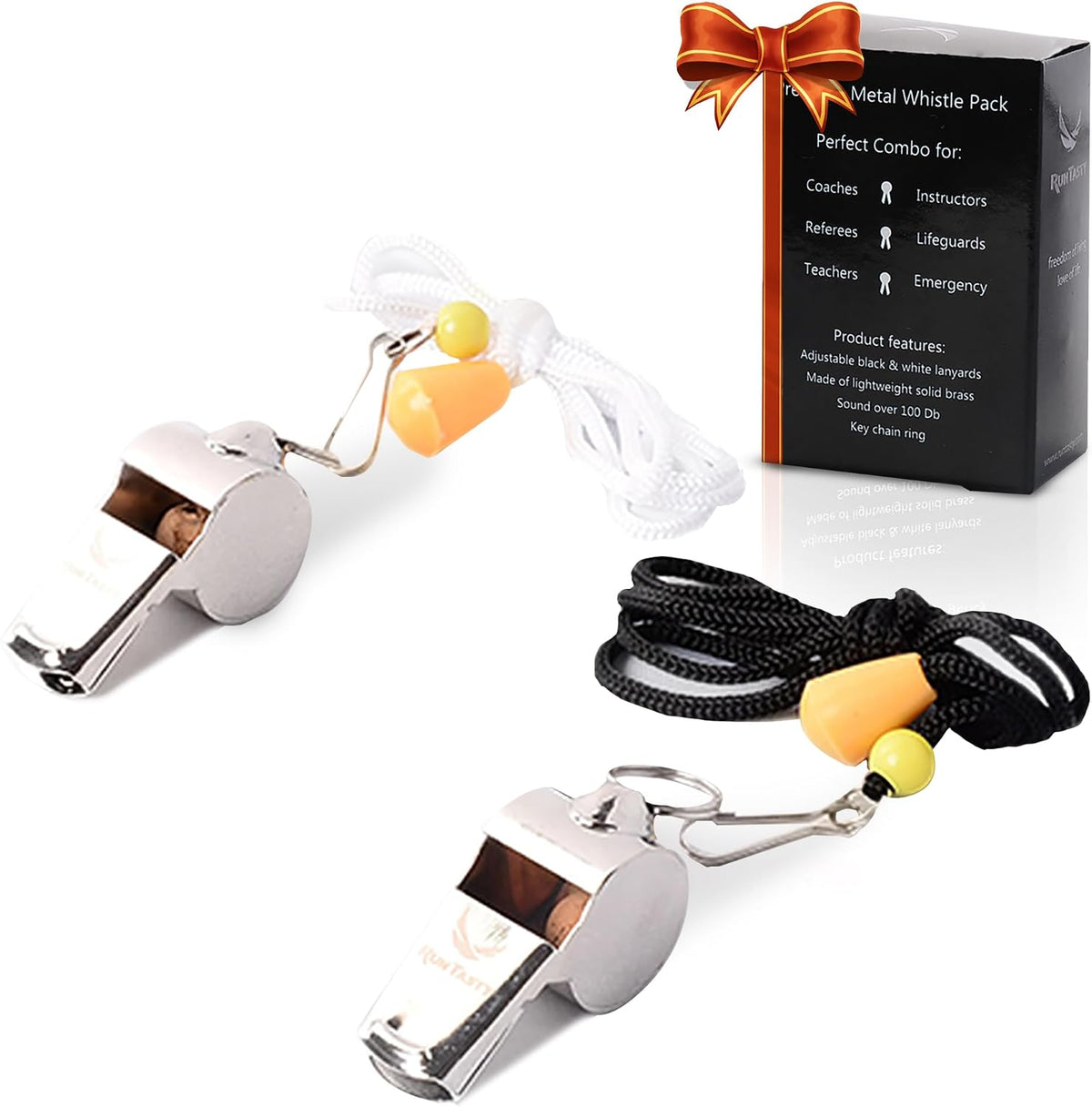 Runtasty Essential Metal Safety Whistle 2-Pack with Adjustable & Removable Lanyard –