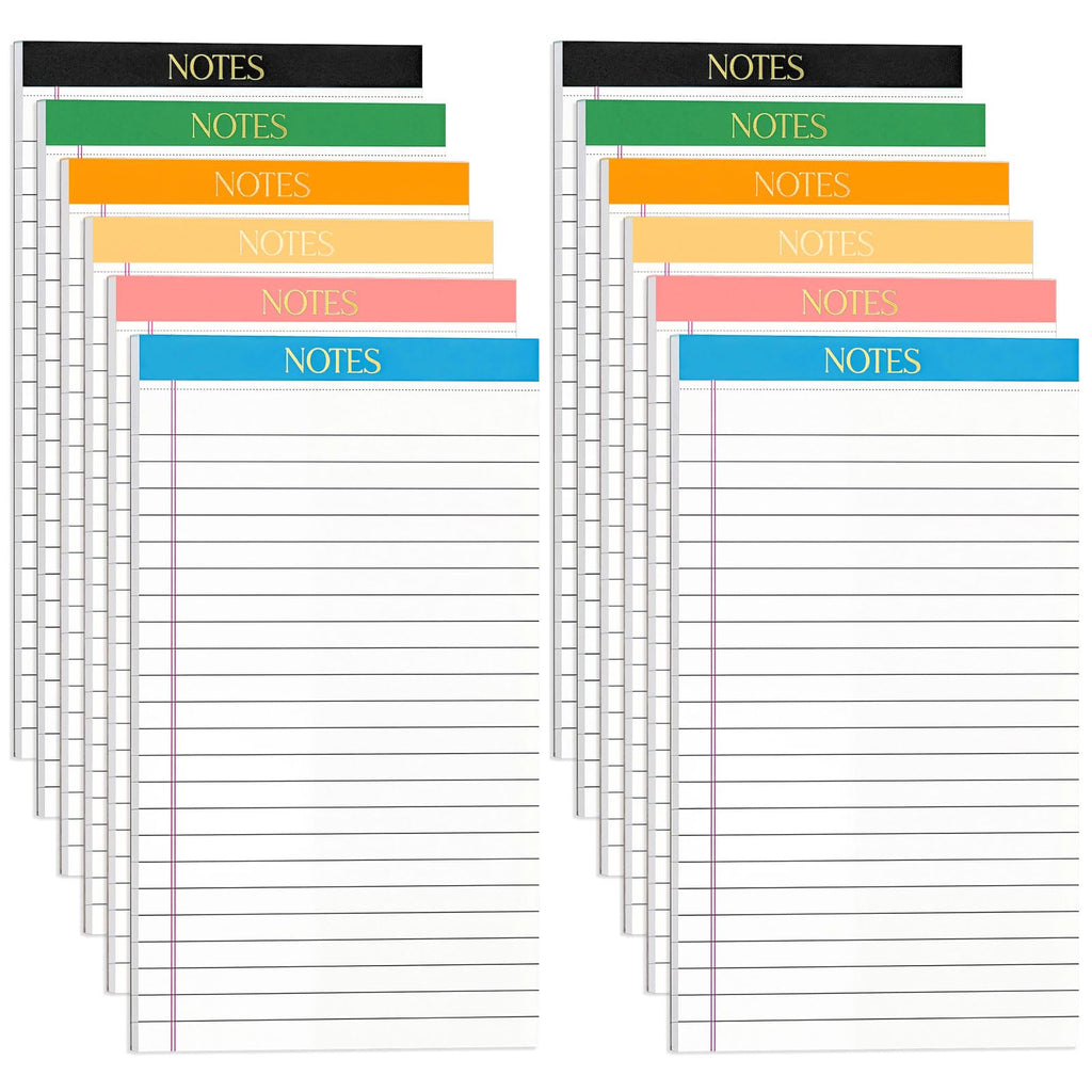 Thboxes 12 Pack 5x8 Legal Pads, College Ruled 6 Colors Totally 360 Sheets