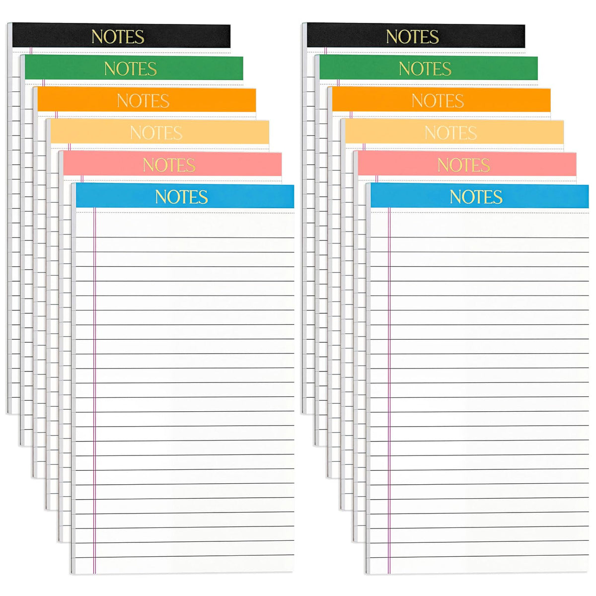 Thboxes 12 Pack 5x8 Legal Pads, College Ruled 6 Colors Totally 360 Sheets