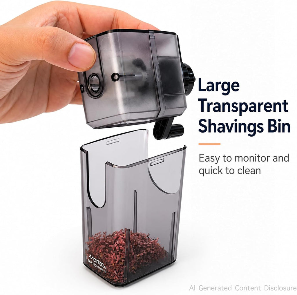 Marie’s Manual Pencil Sharpener, 5 Point Modes, Auto-Stop, Transparent Shavings Bin