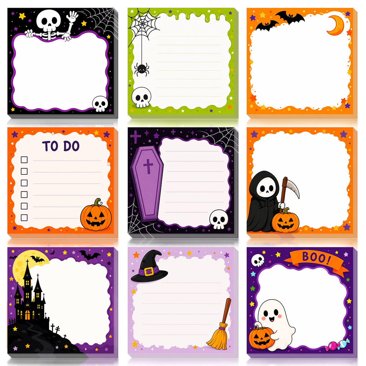 9 Pieces Fall Sticky Notes 3x3 Inch Cute Fall Pumpkin Maple Leaf Note Pads Adesive Memo
