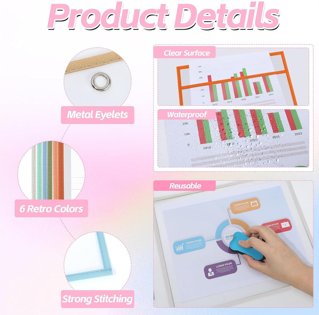 gisgfim 12 Pack Reusable Dry Erase Pocket Sleeves 8.5x11 Inch Boho