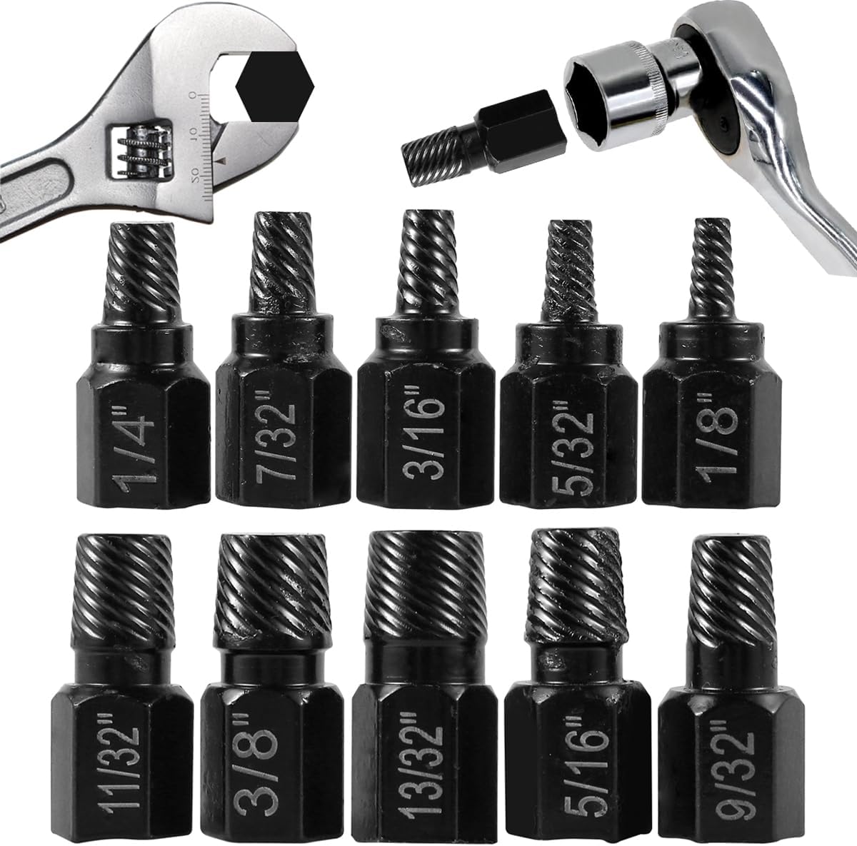 10 Pcs Screw Extractor Set, Hex Head Easy Out Bolt Extractor Set