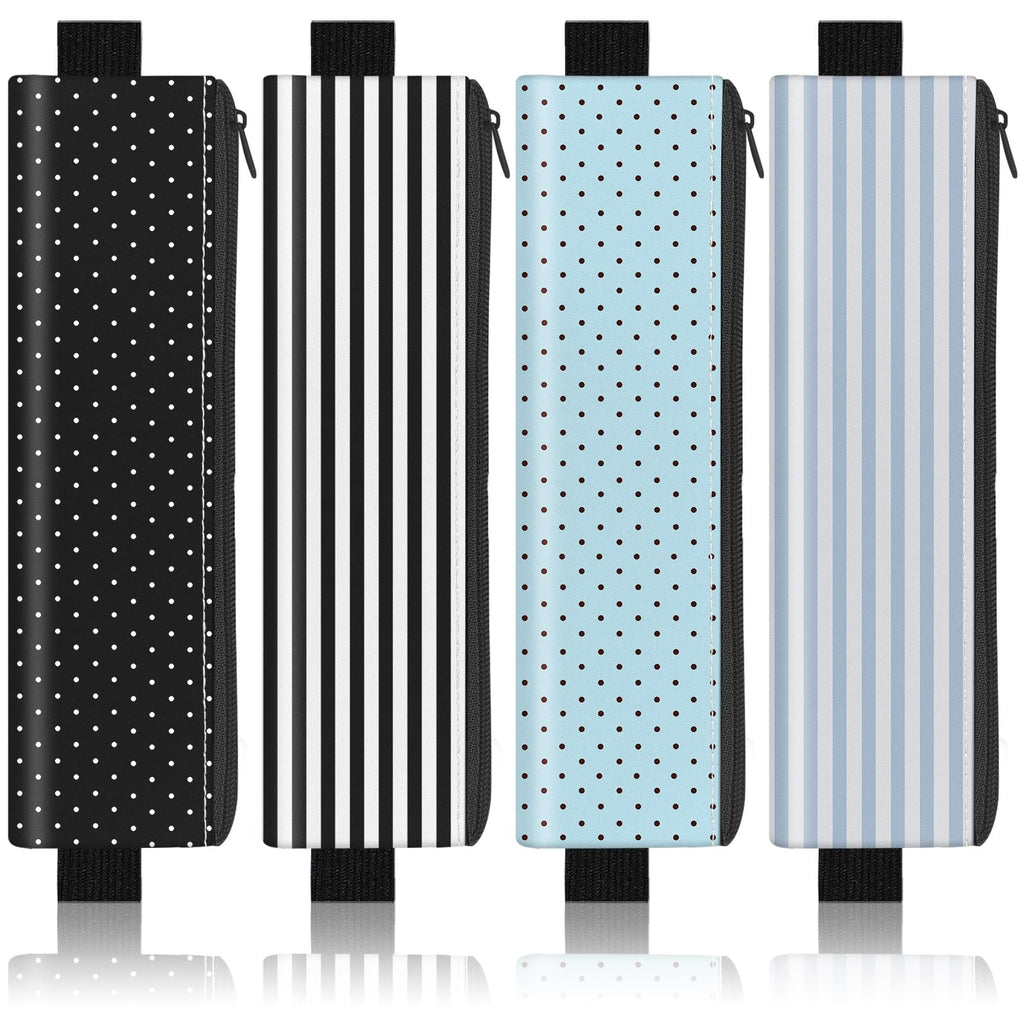 4 Pack Elastic Pen Holder for Notebook, Prints Pen Pouch with Elastic Band and Zipper
