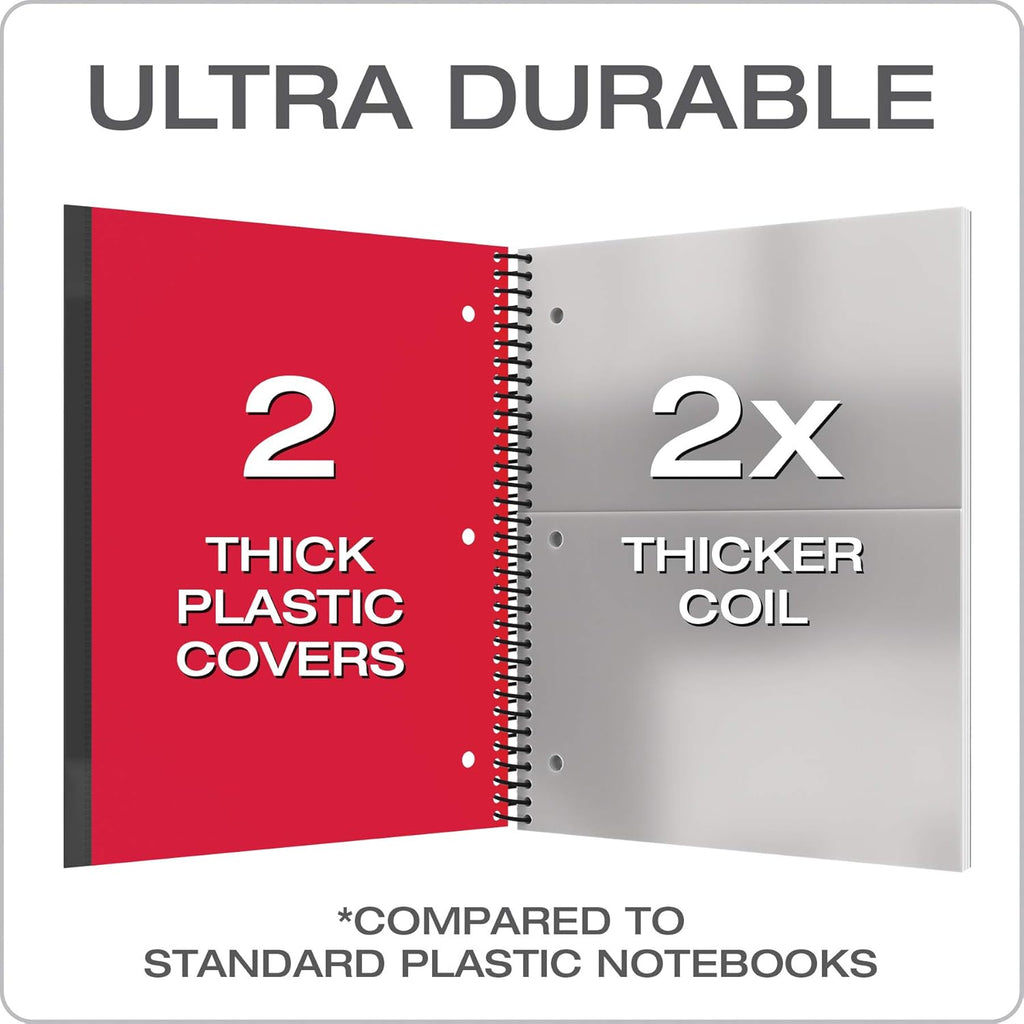 Oxford Spiral Notebook 3 Pack, 3 Subject, Wide Rule, Durable Plastic Covers, Strong Coil