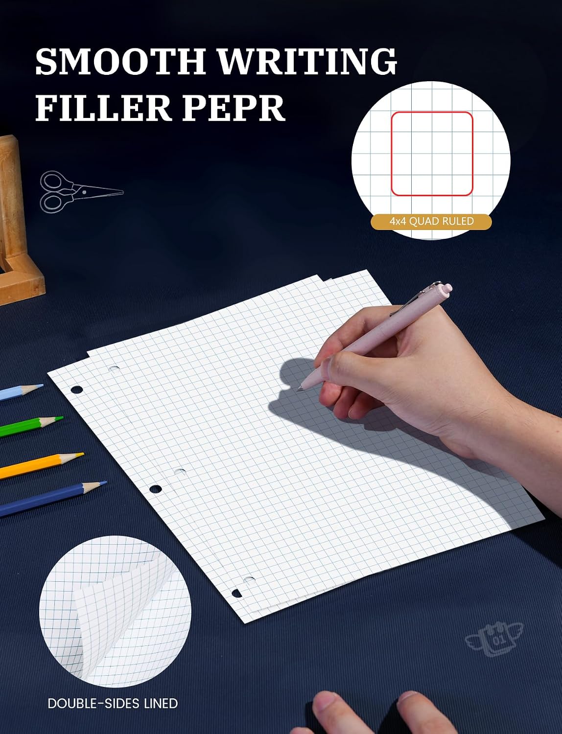 520 Sheets Graph Paper Loose Leaf 8 x 10.5, 4x4 Graph Ruled Filler Paper