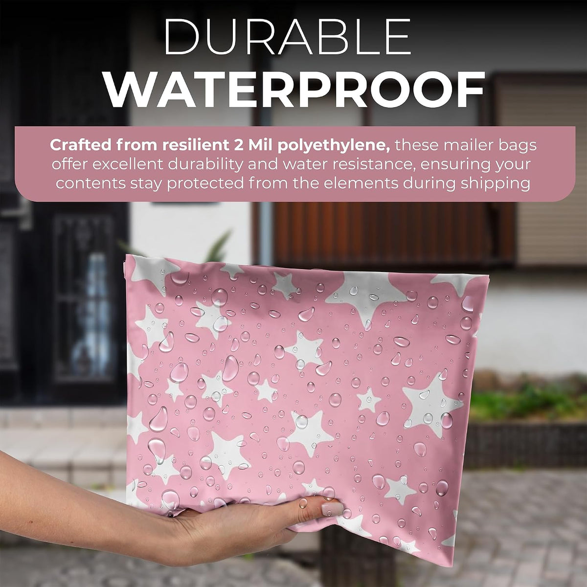 100 Count 10x13 Permanent Self Seal Light Pink & Stars Poly Mailers, 2 Mil
