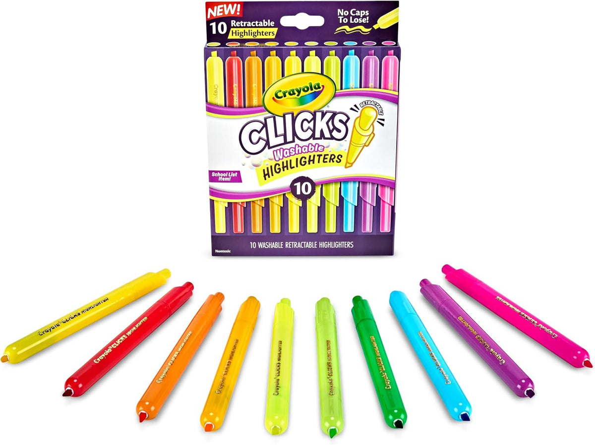 Crayola Clicks Retractable Highlighters (10ct), Cute School Supplies