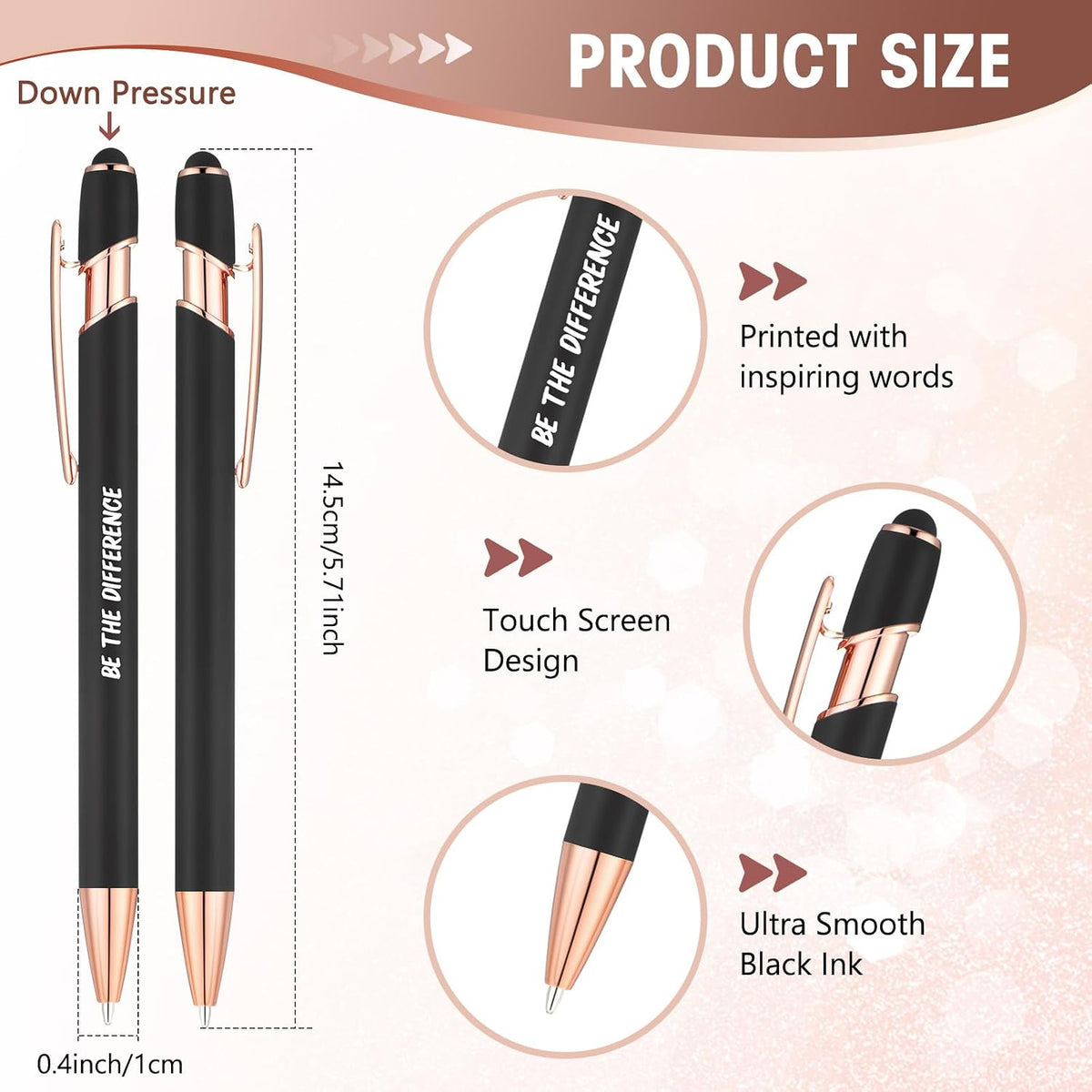Yeaqee 24 Pcs Inspirational Ballpoint Pens with Stylus Tip, Black