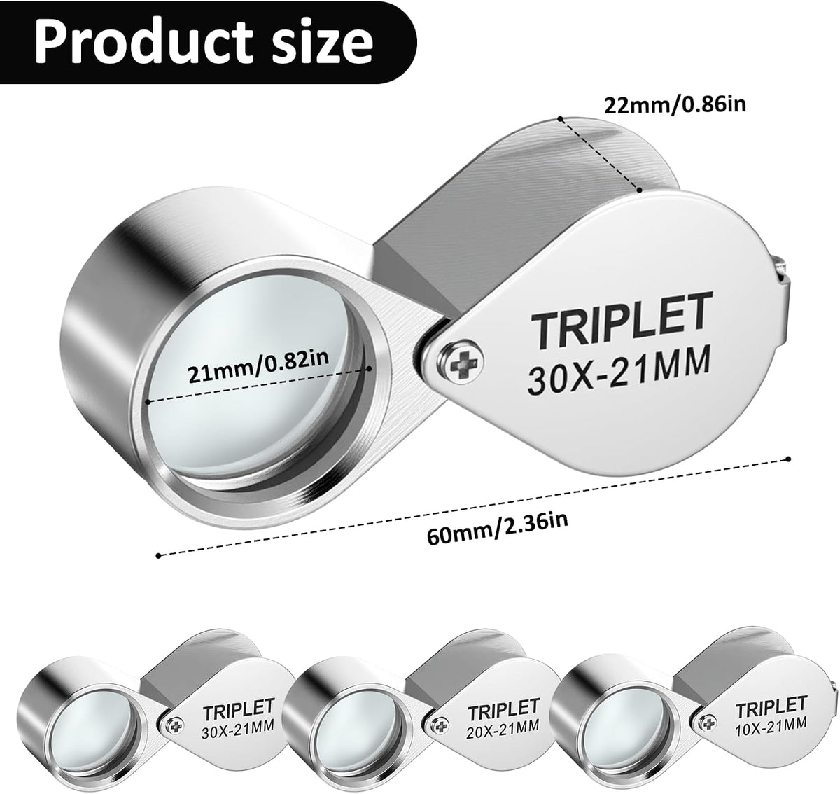 10X, 20X and 30X Jewelry Loop Magnifier Foldable Hand Lens Pocket Magnifying Glass Eye