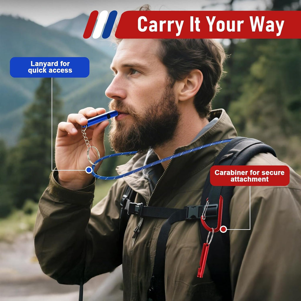 Emergency Whistle & Fire Starter Kit - 6 Aluminum Whistles & 4 Ferro Rods (4", 3.2"