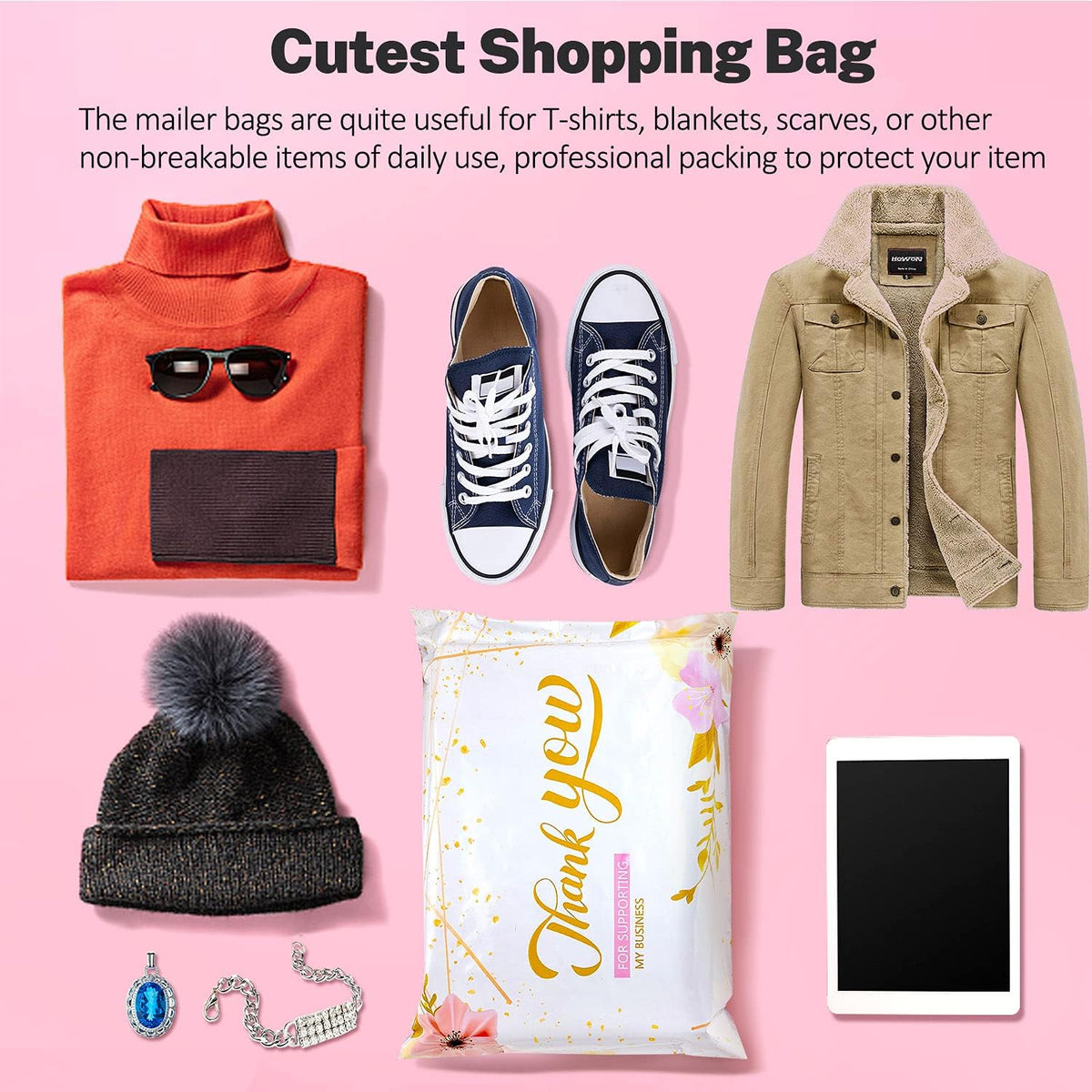 50Pcs Large Poly Mailers 14.5 x 19, Cute Shipping Bags for Small Business Clothing