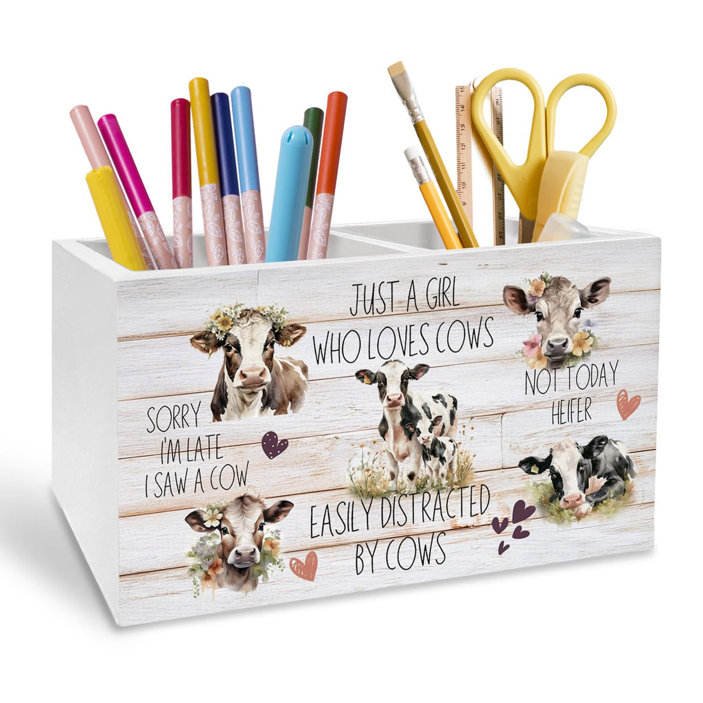 Highland Cow Pen Holder for Desk, Funny Easily Distracted by Cows Pencil Organizer
