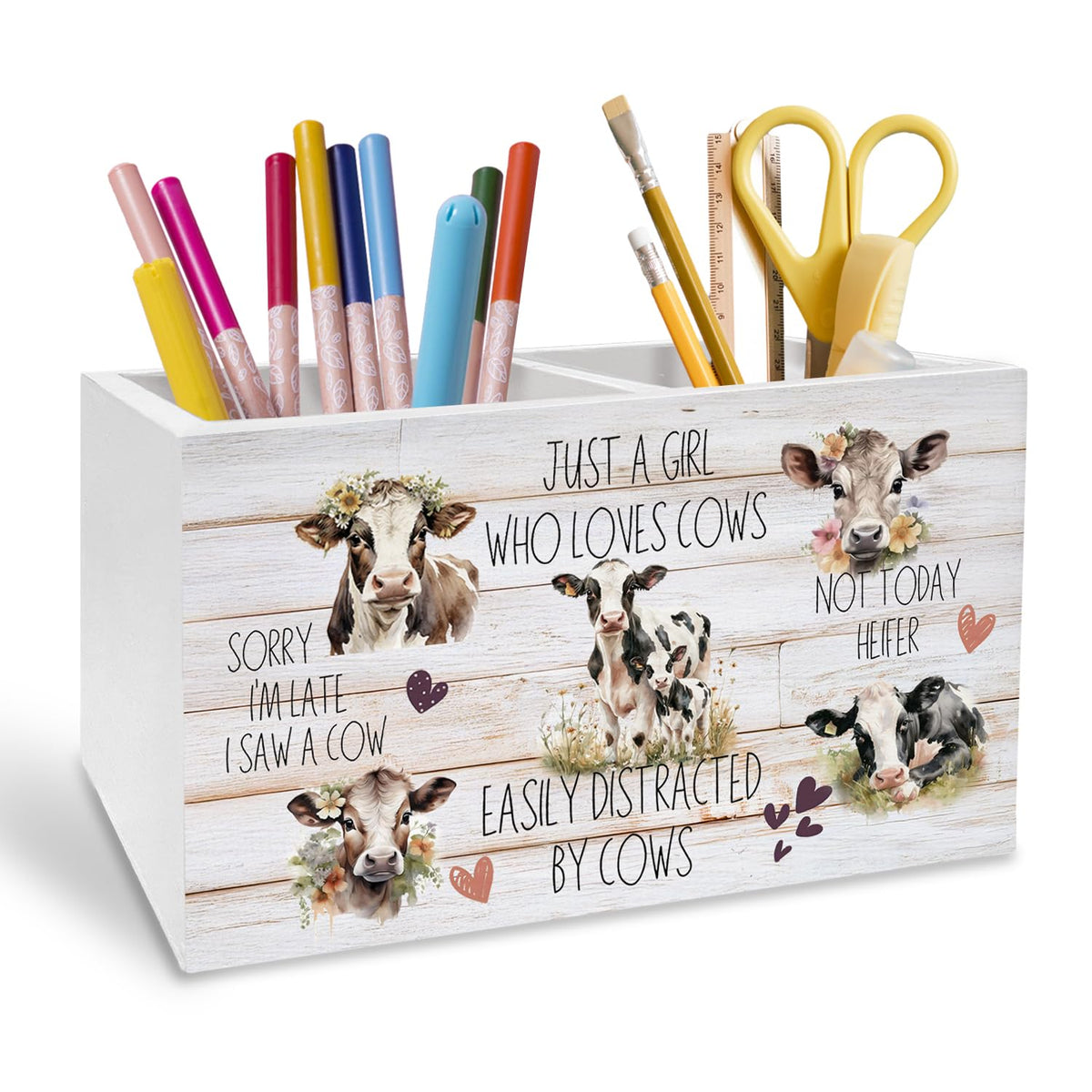Highland Cow Pen Holder for Desk, Funny Easily Distracted by Cows Pencil Organizer