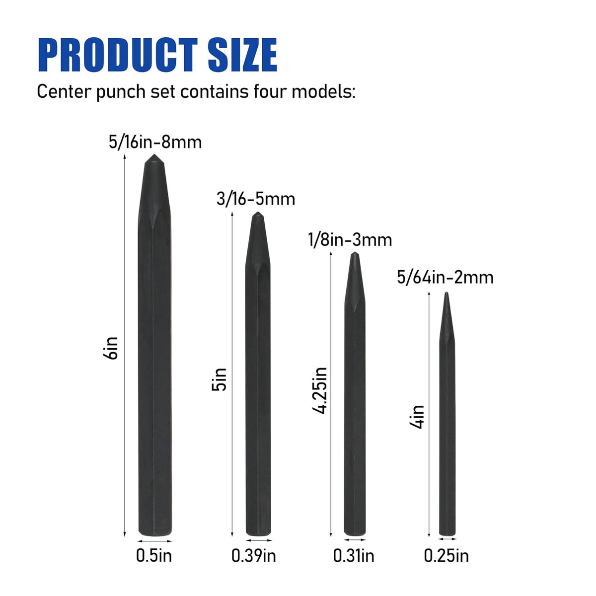 62215 Center Punch for Mayhew Metal Tools 4-Piece Center Punch Tool Set