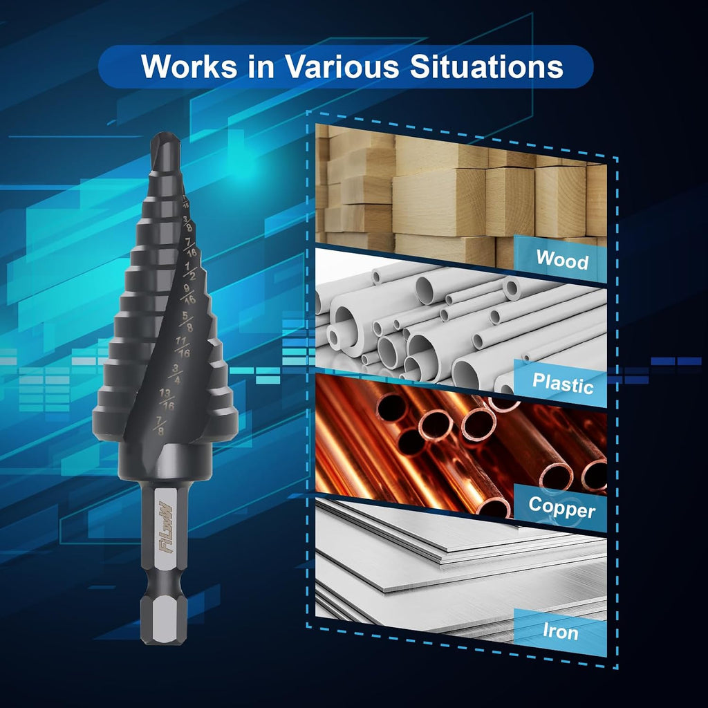 3PCS HSS Nitride Black Step Drill Bits, 31 Step Sizes Total High Speed Steel Step Bits
