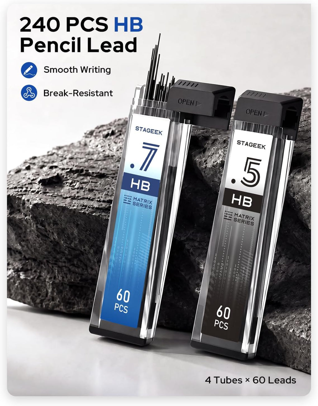 STAGEEK 0.5mm & 0.7mm Mechanical Pencil Set, 2 Erasers and 240 HB Refills