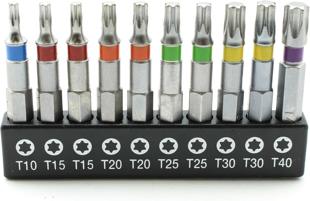 TEMO 10p Color Coded T10-T40 6 point Torx Star 2" L Screwdriver Insert Bit