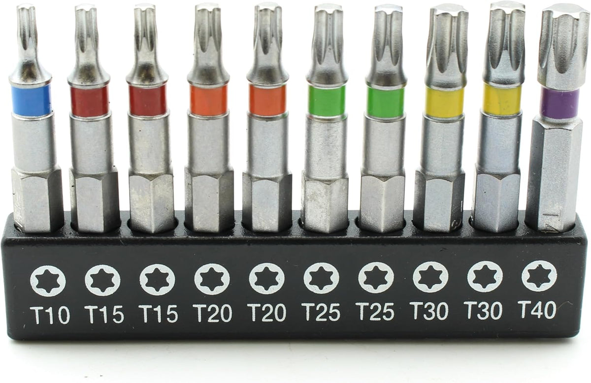 TEMO 10p Color Coded T10-T40 6 point Torx Star 2" L Screwdriver Insert Bit