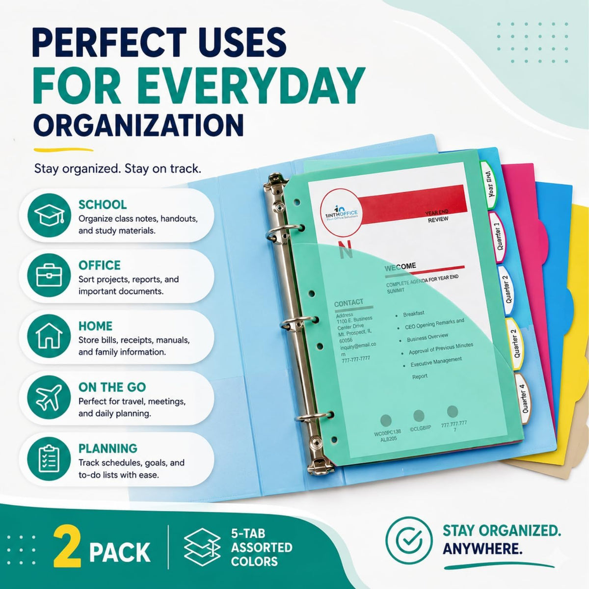 1InTheOffice Mini Binder Divider, Pocket Divider tabs with Pockets