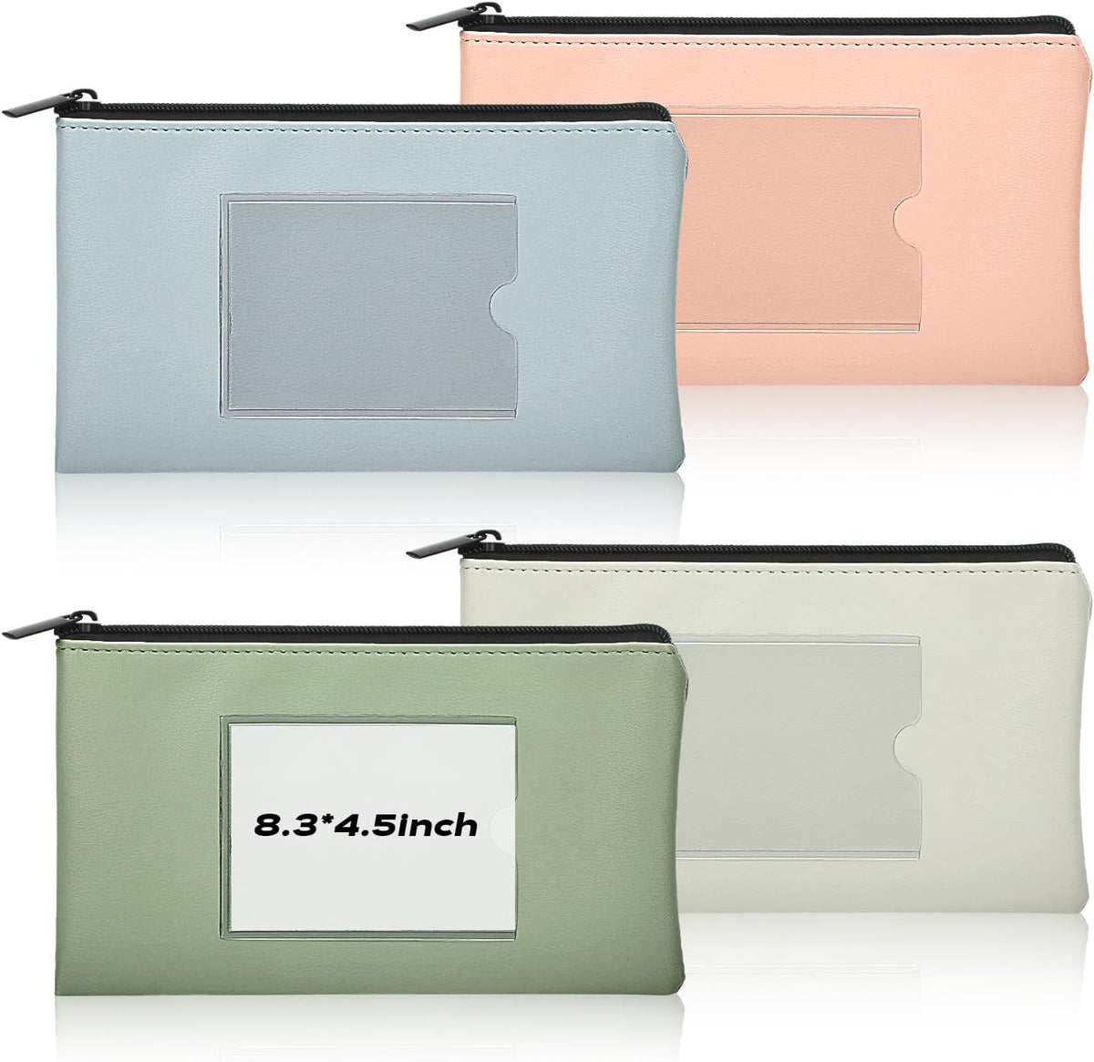 8.3x4.5 inch Money Bags With Zipper 4 Colors Leather Bags Wallet Pouches with Label Green