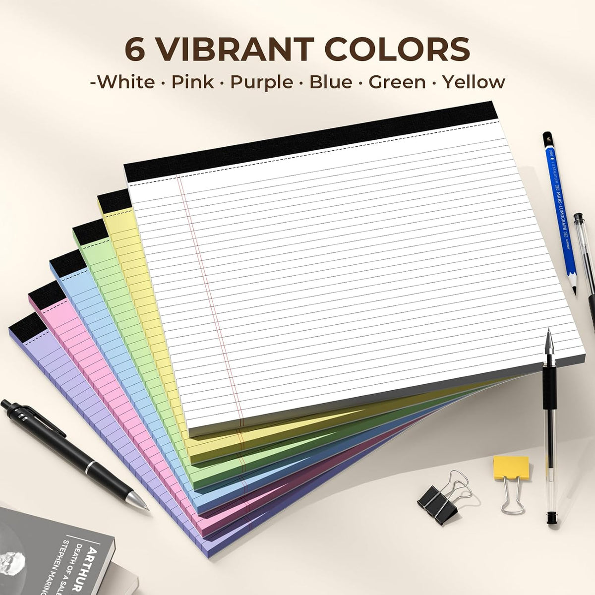 6 Pack Landscape Legal Pads 11x9.5, College Ruled Narrow Rule, Perforated