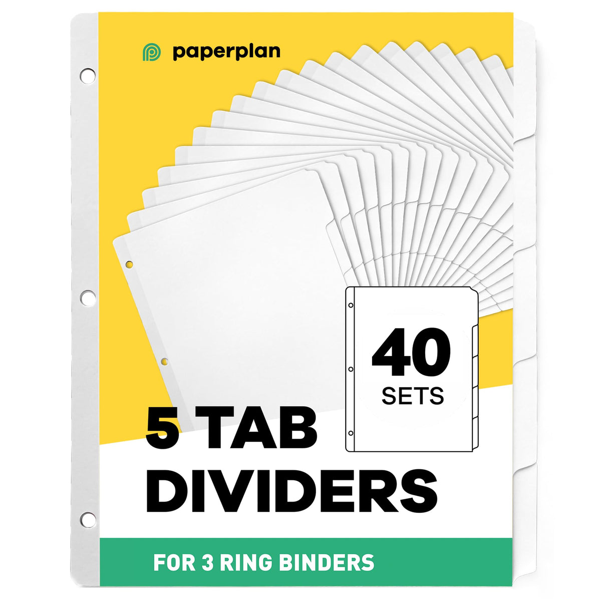 Binder Dividers with Tabs - (Set of 20) x 5 Tab Dividers for 3 Ring Binders, White