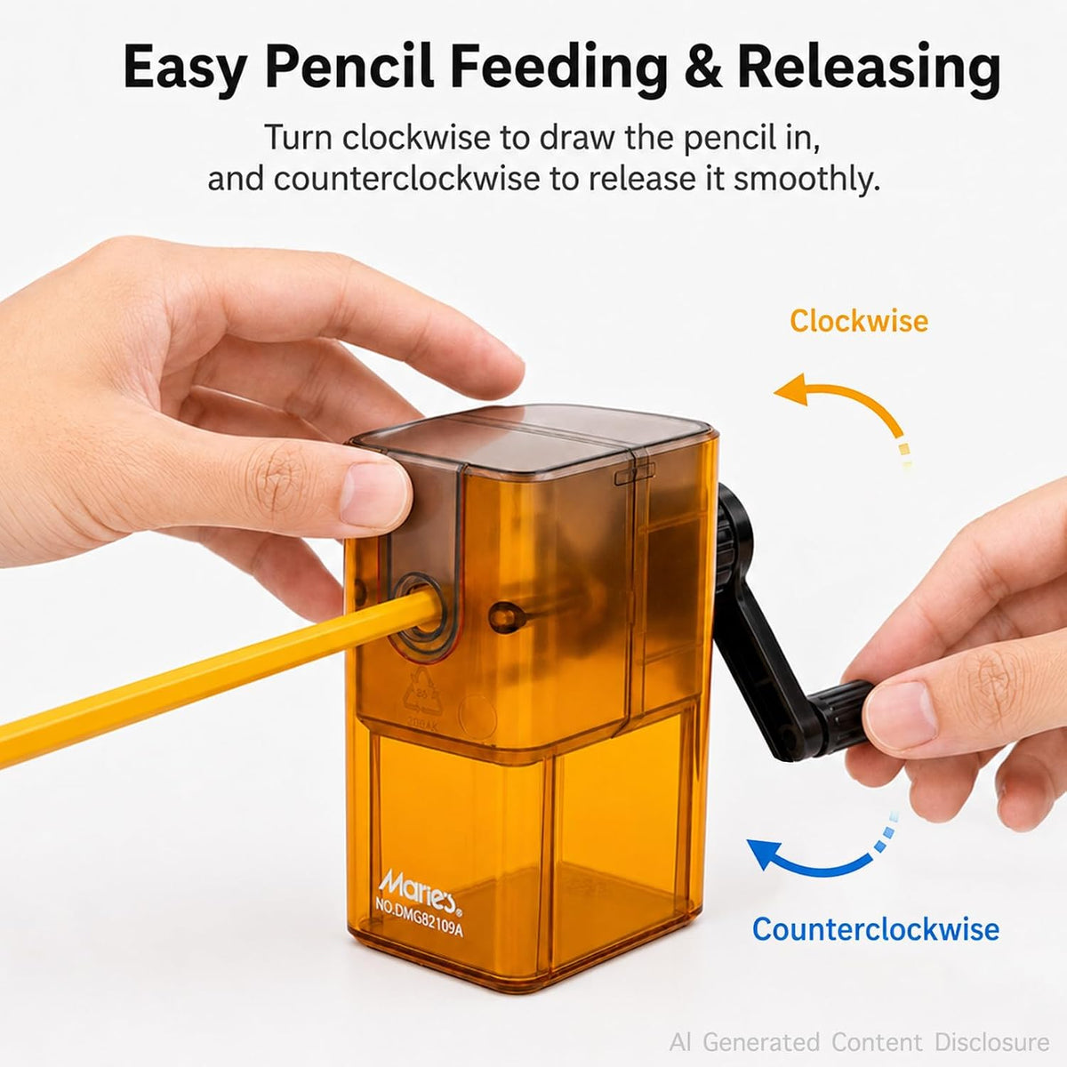 Marie’s Manual Pencil Sharpener, 5 Point Modes, Auto-Stop, Transparent Shavings Bin