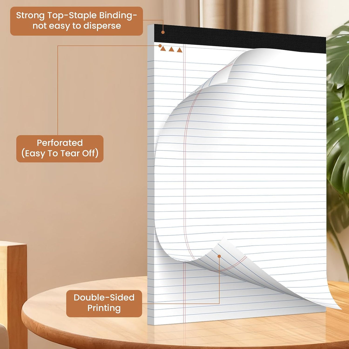 6pcs Legal Pads 8.5 x 11, Perforated White Notepad 8.5x11, 50Sheets/Pad