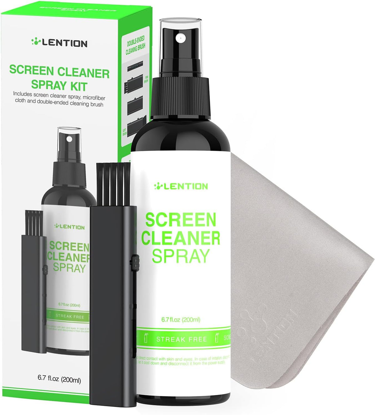 LENTION Screen Cleaner Spray Kit 6.7oz Bottle with Microfiber Cloth & Brush