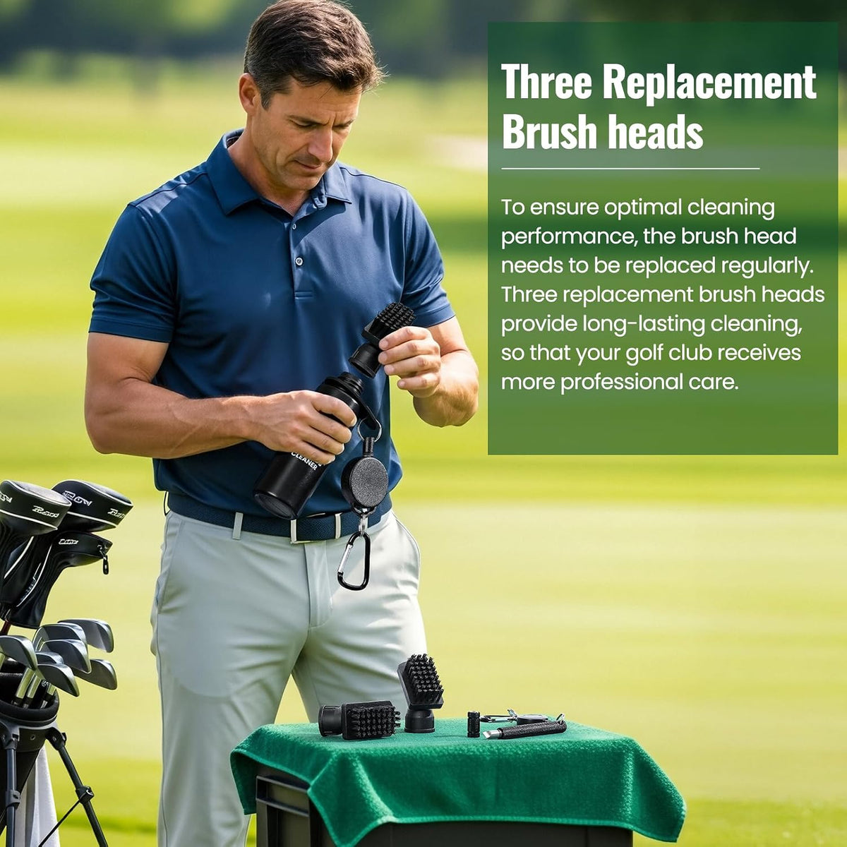 Golf Club Brush Cleaner with Golf Groove Sharpener Tool, 3 Replacement Brush Heads