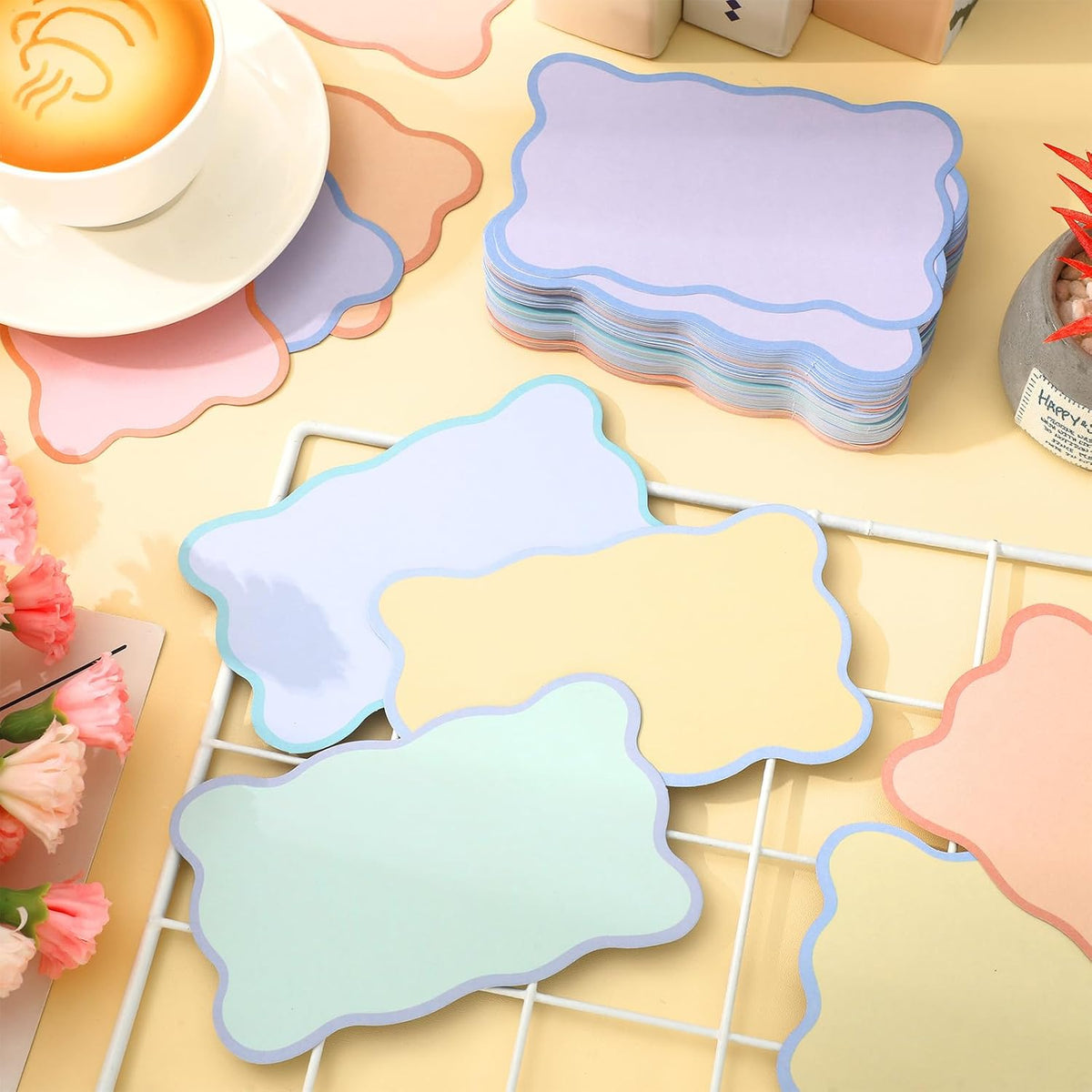 Whaline 120 Pack Pastel Index Cards 3 x 5 Inch Cardstock Flashcard Colorful Scalloped