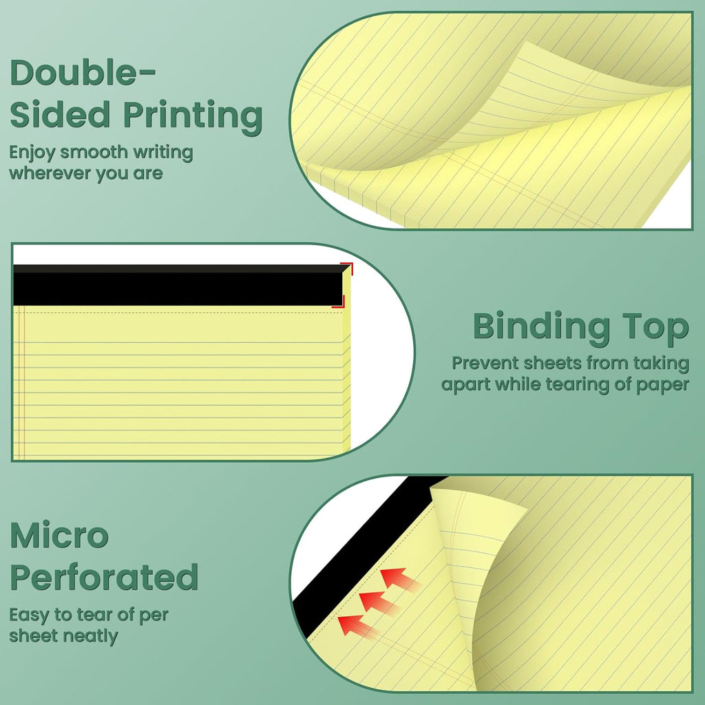 6 Pack Yellow Legal Pads, 8.5 x 11 College Ruled Notepads, 30 Sheets Each