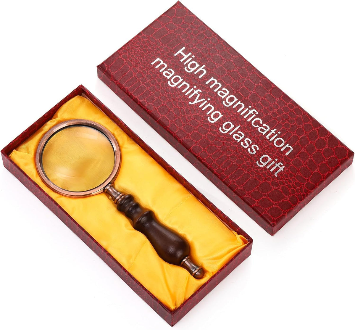 Hiceeden 10X Antique Magnifying Glass, Brass Handheld Magnifier with Wooden Handle