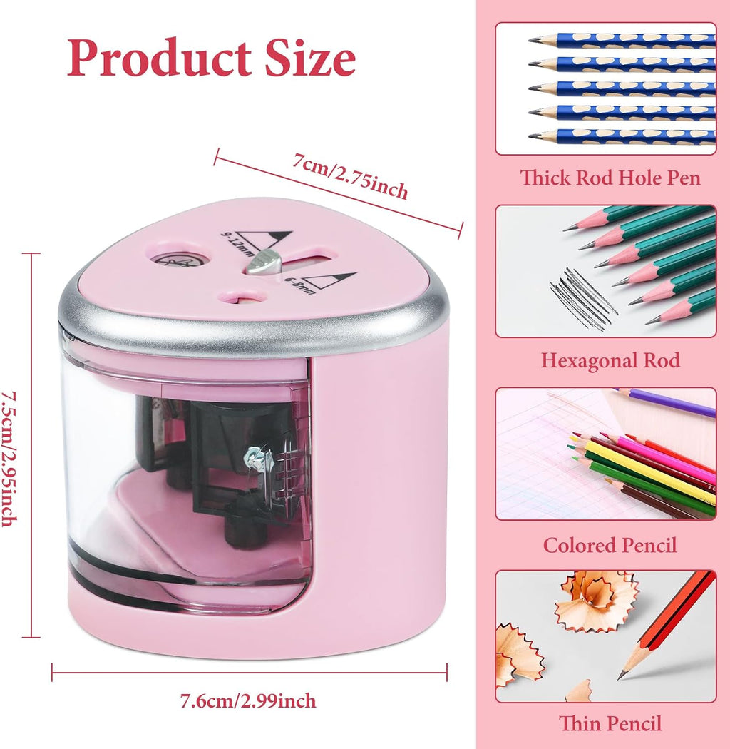 AUAUY Electric Pencil Sharpener with Double Hole, Battery Operated, Pink