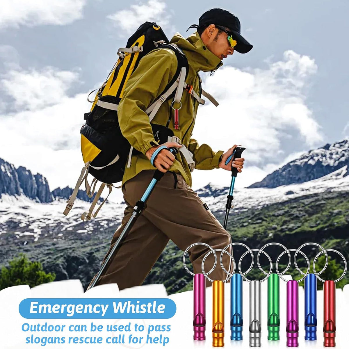 120 Pcs Emergency Whistle with Keychain, Multicolor Aluminum Survival Whistle Extra Loud