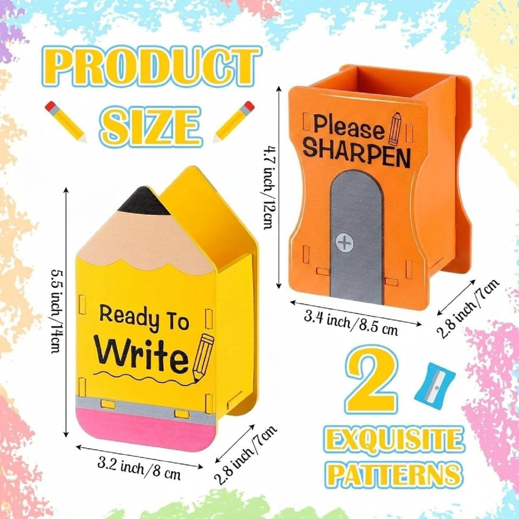 Sherr 2 Pcs Wood Pencil Holder Desk, Pencil and Sharpener, Yellow and Orange