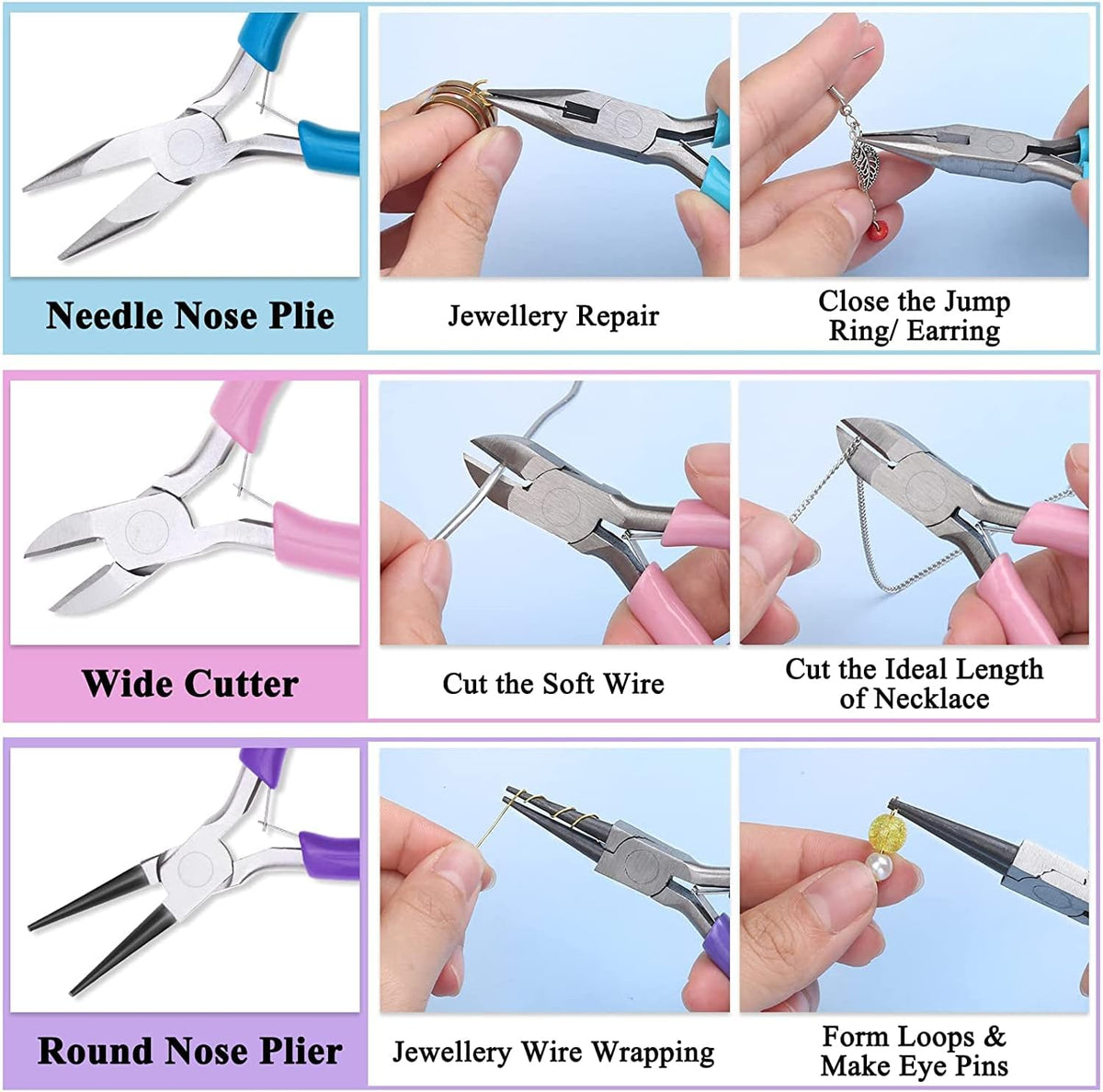 5 Packs Jewelry Pliers Set, Making Tools With Needle/Round/Chain/Bent/Zipper Pliers