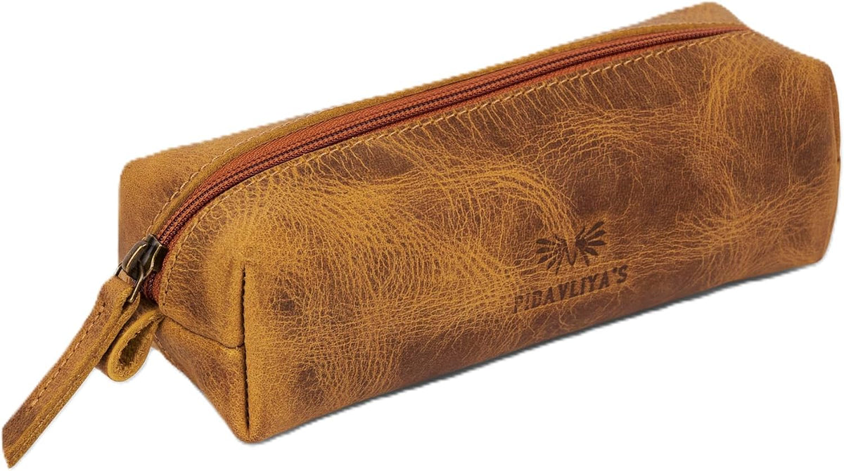 PIDAVLIYA'S Leather Pencil Case - Handcrafted Full-Grain Zipper Leather Pen Pencil Holder