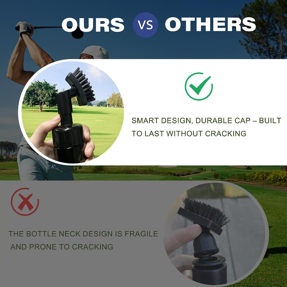 2-in-1 Golf Club Brush with Water Spray & Built-in Golf Ball Marker - Portable Groove