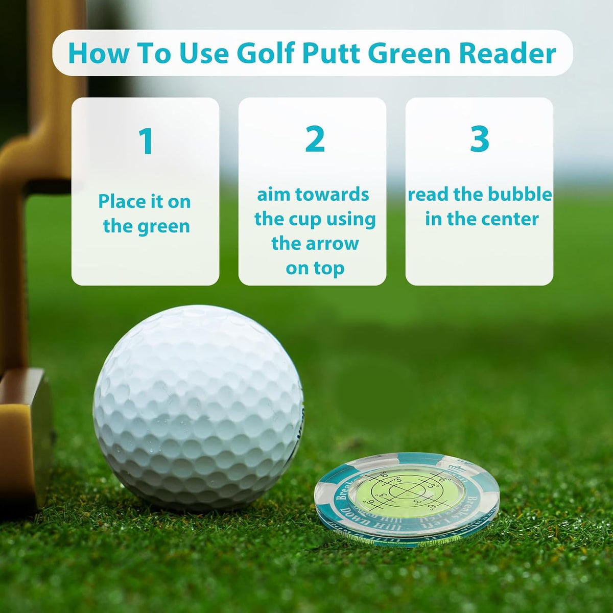 Golf Green Reader, Golf Ball Marker with High Precision Green Reading Aid