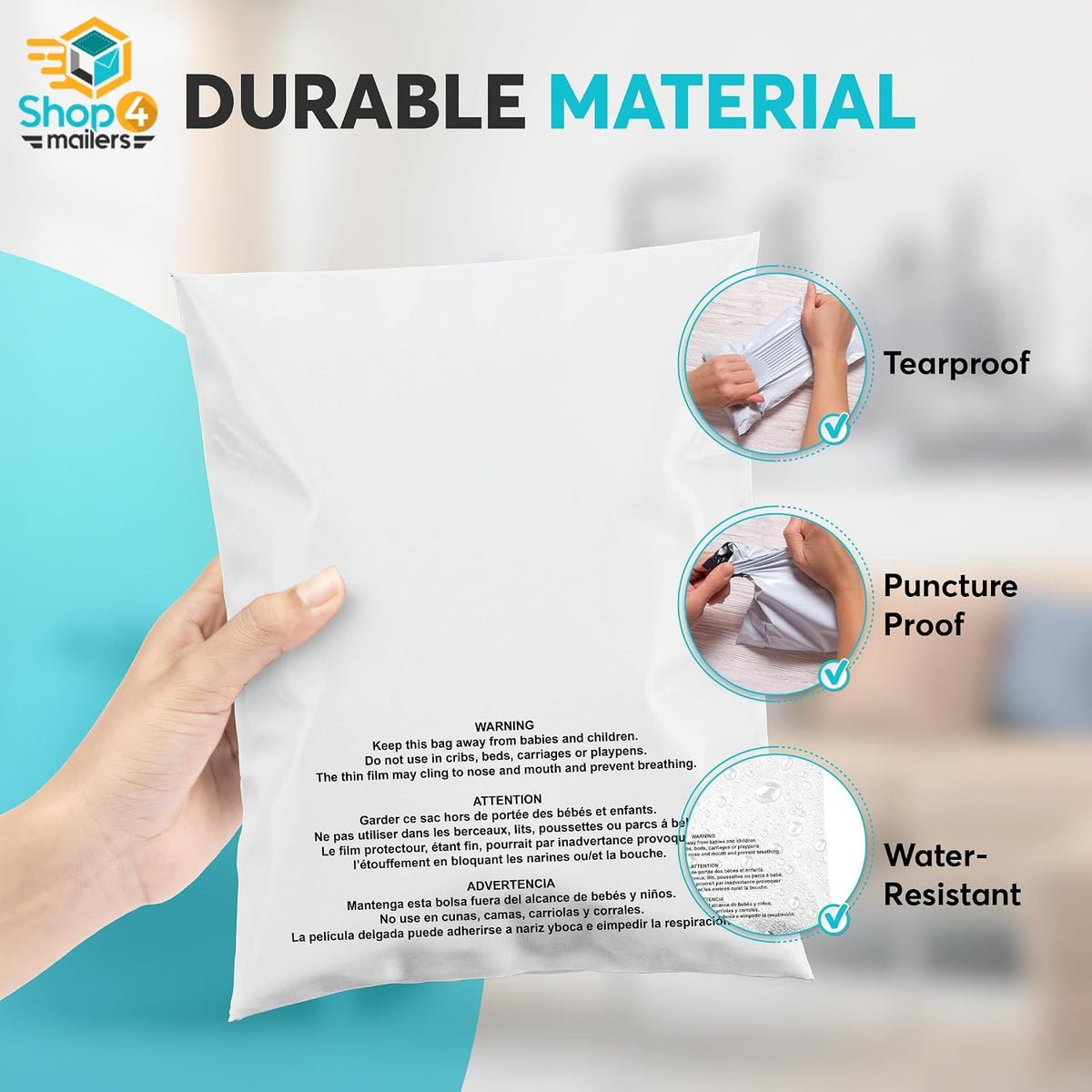 100 Count 10x13 White Poly Mailers with Suffocation Warning, 2 Mil